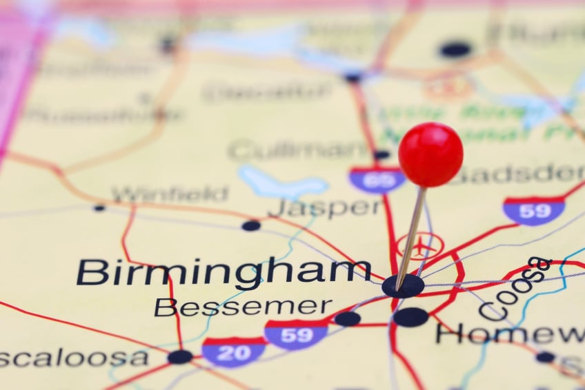 Birmingham, Alabama on a map