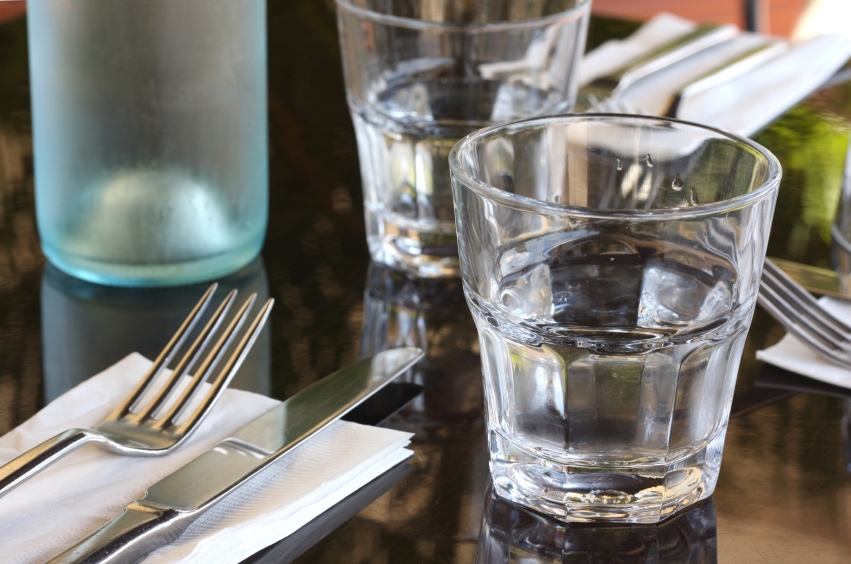 Water glasses and silverware