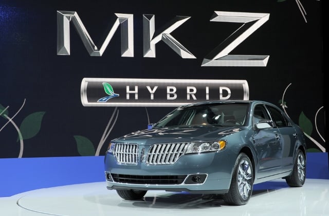 The Lincoln MKZ Hybrid on display at the