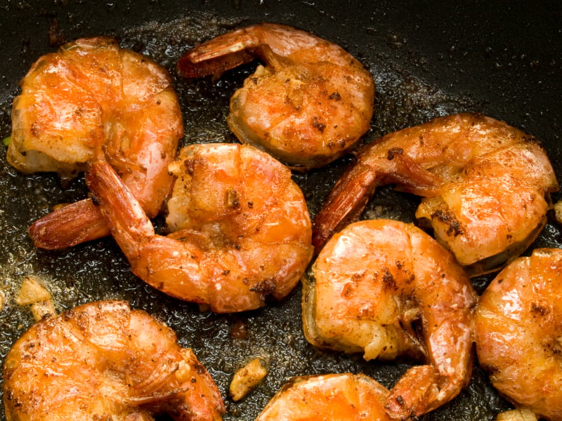 Shrimp cooking on the grill 