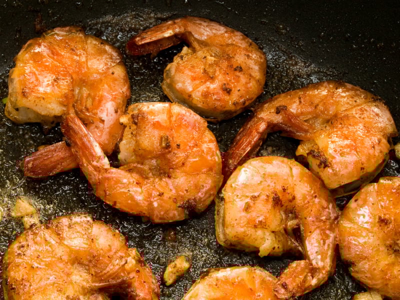 Shrimp cooking on the grill