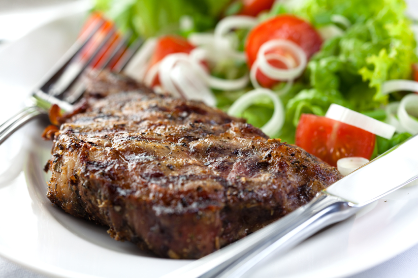 steak and salad