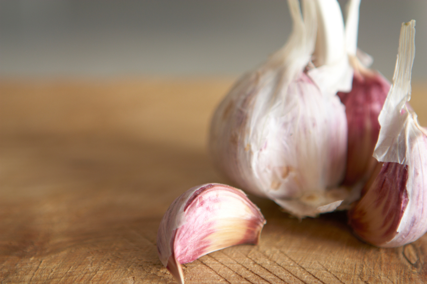 close-up of an unpeeled garlic clove
