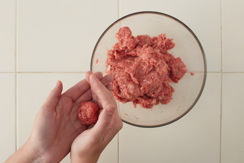 Ground beef, making meatballs