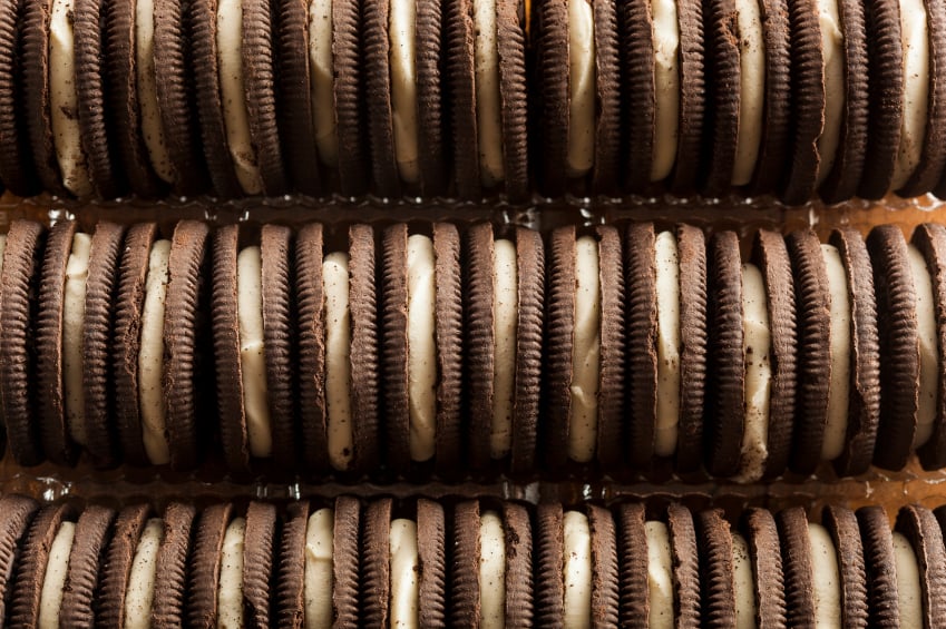 chocolate sandwich cookies in a box