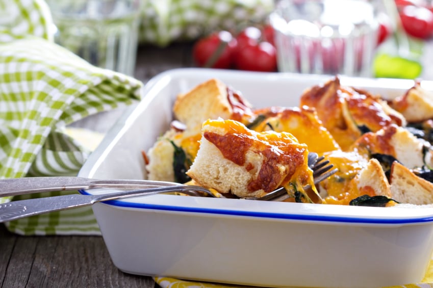 Spinach, bread and cheese strata