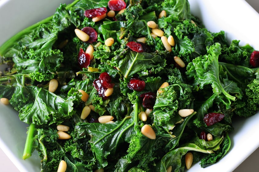 Kale salad with craisins and pine nuts
