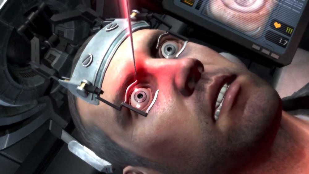 A needle is about to go into the hero's eye in this dark, twisted game.