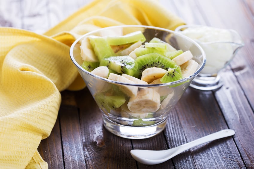 Fruit salad, banana, kiwi