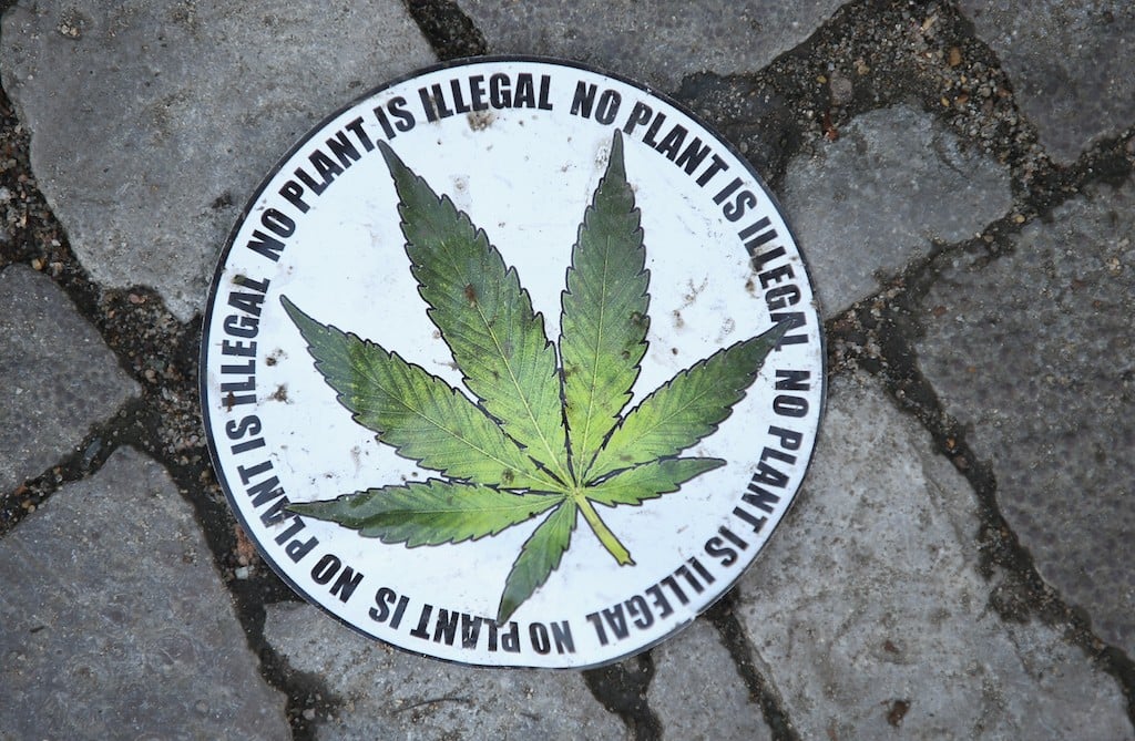 A sticker calling for the legalization of marijuana lies on the street at the annual Hemp Parade (Hanfparade) on August 9, 2014 in Berlin, Germany. Supporters of cannabis legalization are hoping legalized sale in parts of the USA will increase the likelihood of legalization in Germany. The city of Berlin is considering allowing the sale of cannabis in one city district. (Photo by Sean Gallup/Getty Images)