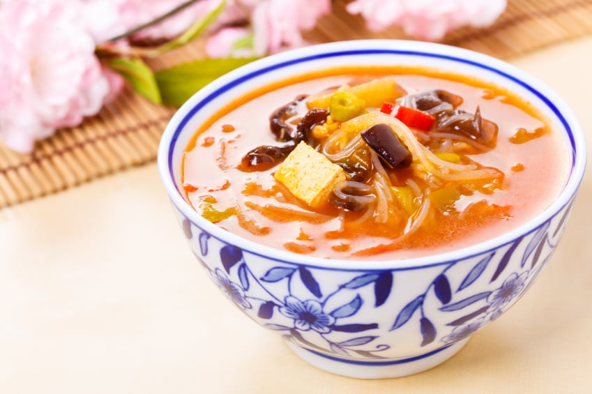 chinese hot and sour soup, rice noodles