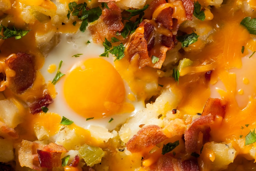 Breakfast Skillet, eggs, bacon, potatoes