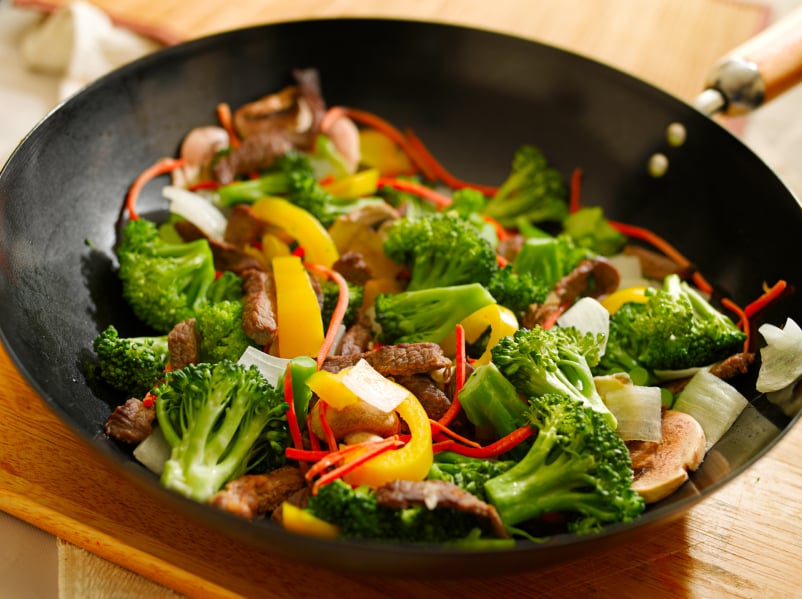 wok stir fry, vegetables, broccoli, peppers