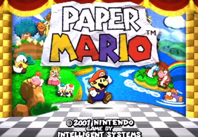 The start screen for the colorful role-playing game starring Mario.