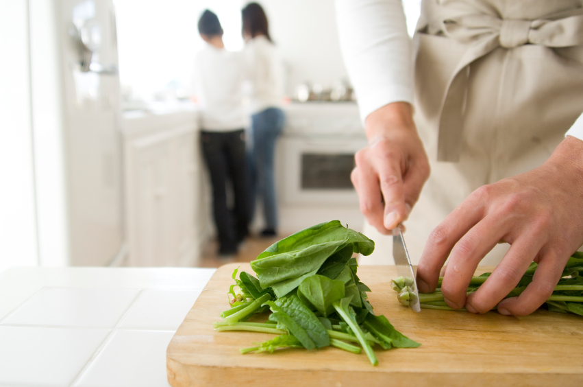 cutting spinach