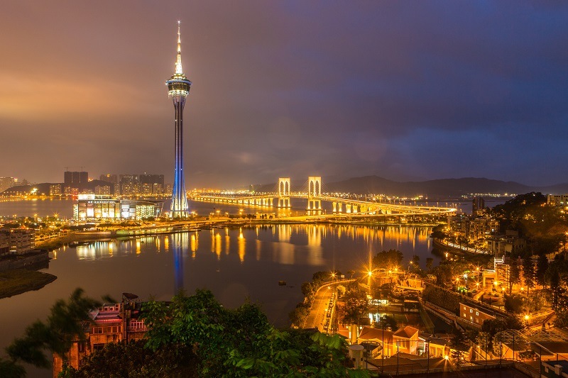 The Macau Tower is seen from a vantage point at Penha Chapel