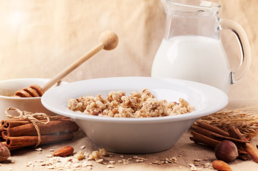 Muesli, granola, milk, honey