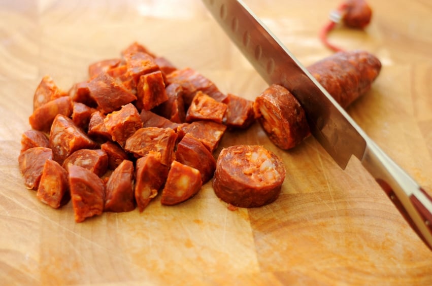 Cutting cured chorizo