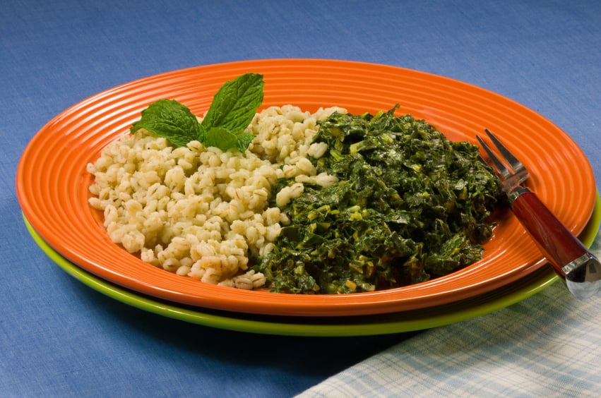 Barley and Collard Greens, cooked greens