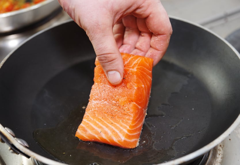 Frying a piece of fish