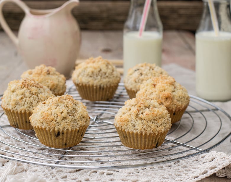 Chocolate chip muffins with coconut streusel