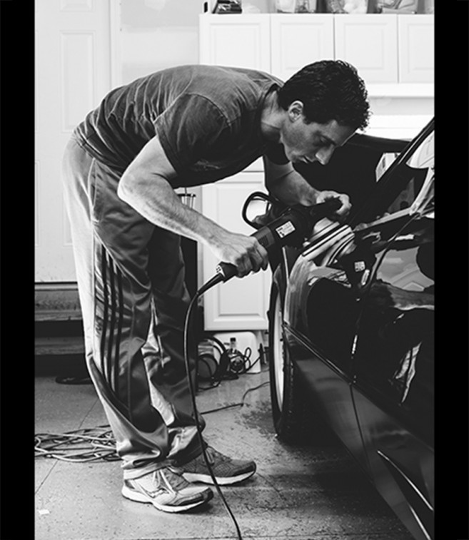 Man polishing car