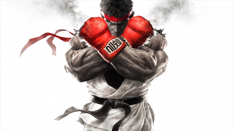 Street Fighter V star Ryu holding up his fists in a defensive stance.
