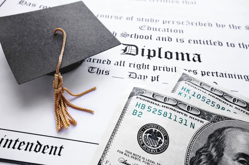 diploma with $100 bills 