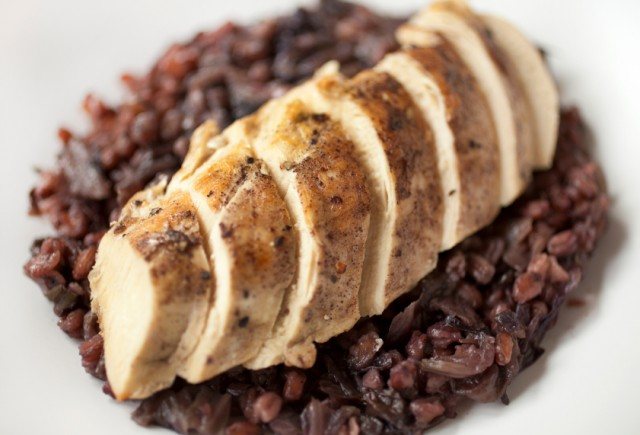 chicken, farro risotto