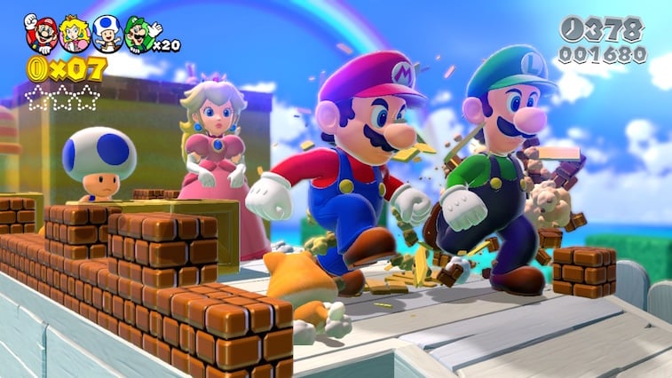 Mario, Luigi, Princess Peach, and Toad in Super Mario 3D World.
