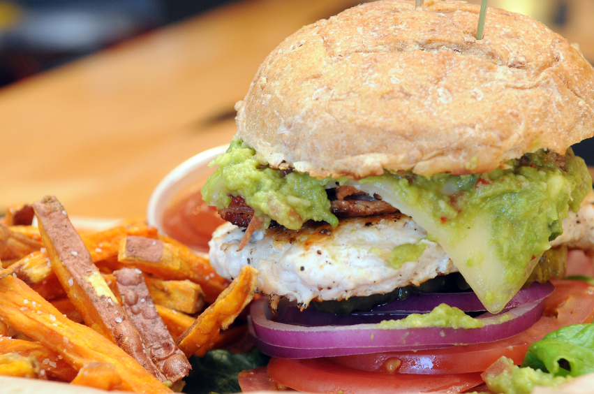 chicken sandwich with bacon and guacamole