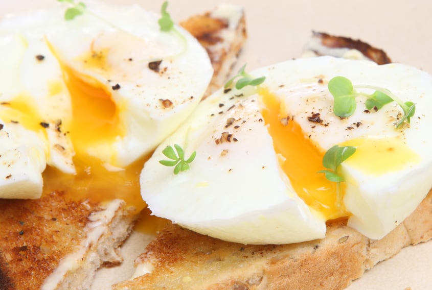close-up of poached eggs