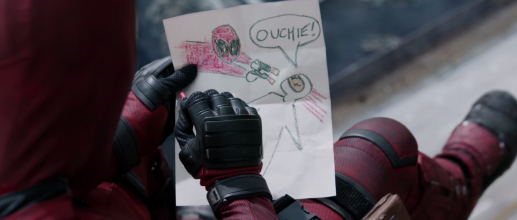 Deadpool draws a cartoon of himself fighting