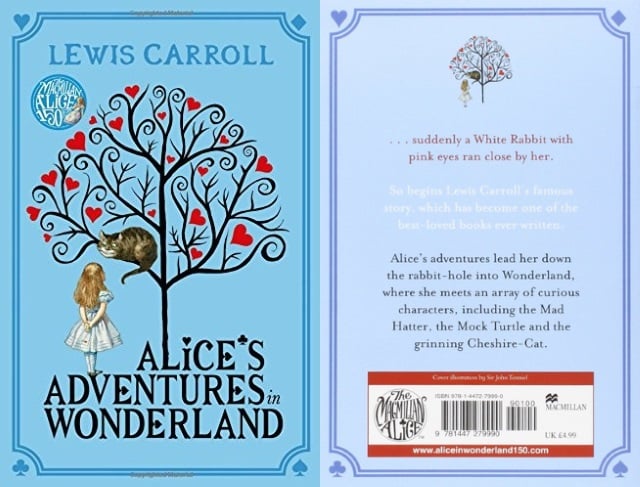 Cover art for Alice’s Adventures in Wonderland, with Alice standing under a tree, with the Cheshire Cat