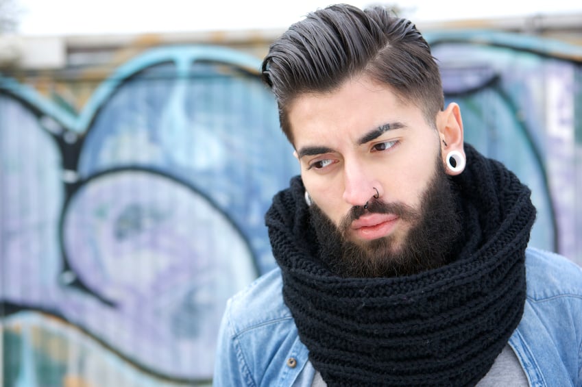 Handsome young man with scarf, style, clothes, apparel