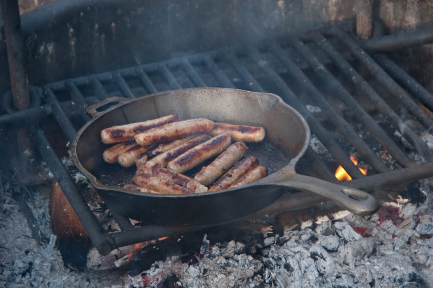 sausage on a camp grill