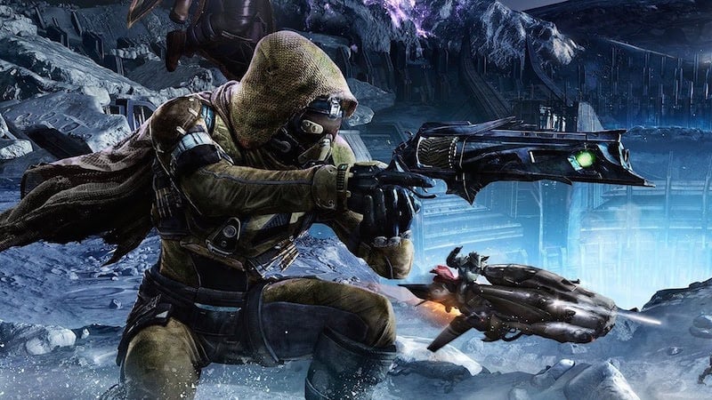 A space marine prepares to shoot an enemy in Destiny.