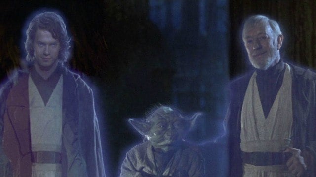 Hayden Christensen, Yoda and Alec Guinness in 'Star Wars: Return of the Jedi'