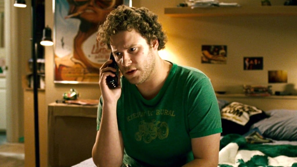 Seth Rogen talking on the phone
