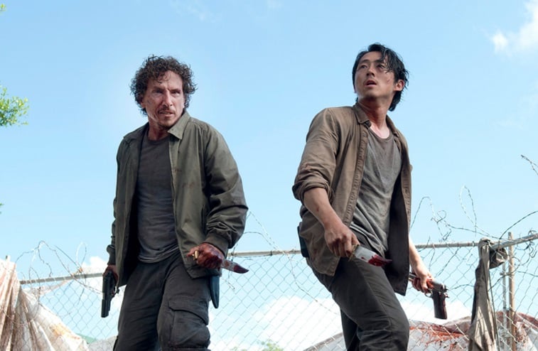 Nicholas (Michael Traynor) and Glenn (Steven Yeun) in a scene from 'The Walking Dead''s sixth season.