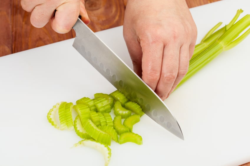 slicing celery