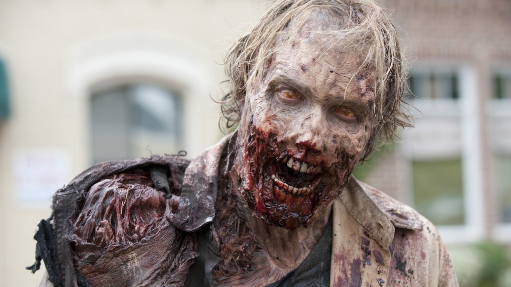 A disfigured zombie on The Walking Dead
