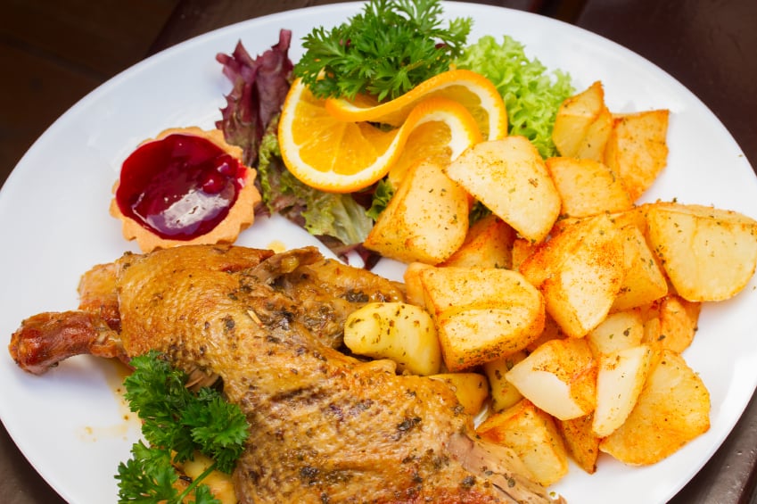 duck with roasted apples and potatoes