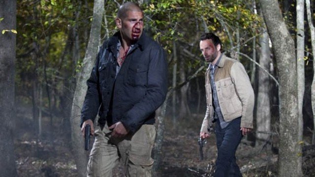'The Walking Dead' episode 'Better Angels' with Jon Bernthal as Shane and Andrew Lincoln as Rick Grimes.