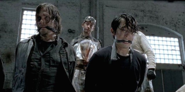 'The Walking Dead' episode 'No Sanctuary' with Norman Reedus as Daryl and Steven Yeun as Glenn.