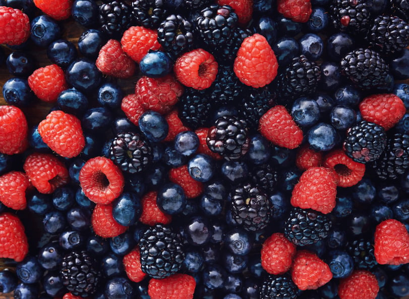 overhead image of mixed, fresh berries