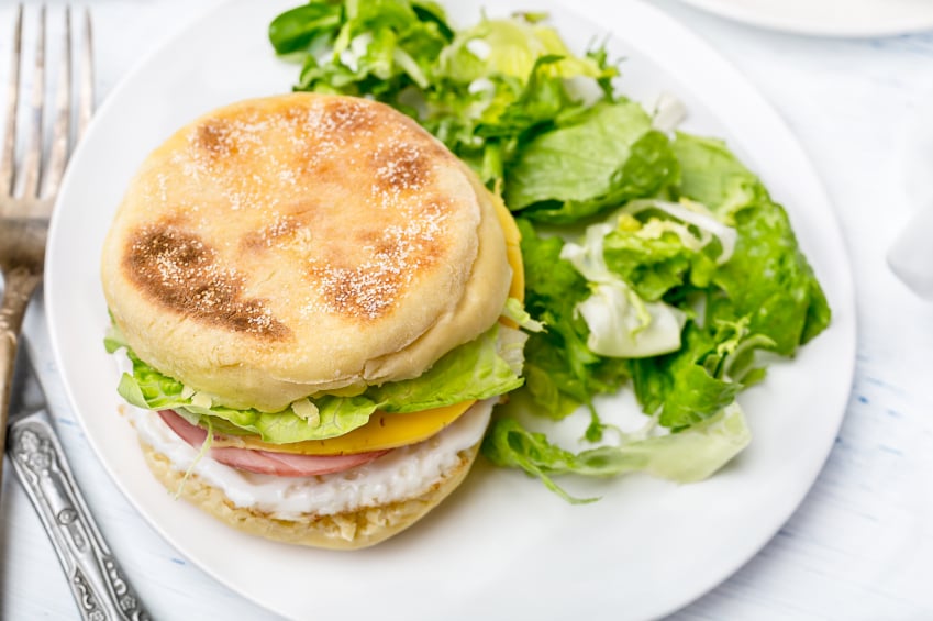English muffin and egg breakfast sandwich