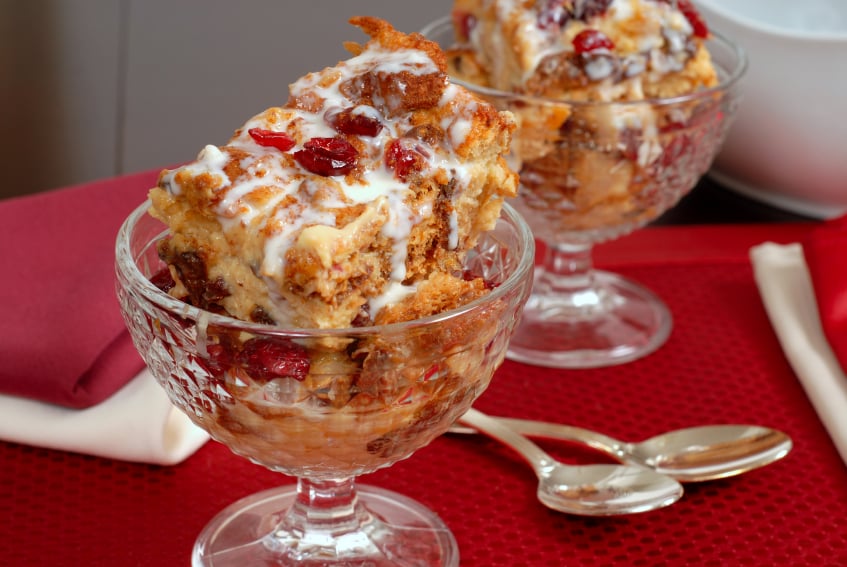 Cranberry maple bread pudding is great for breakfast or dessert 