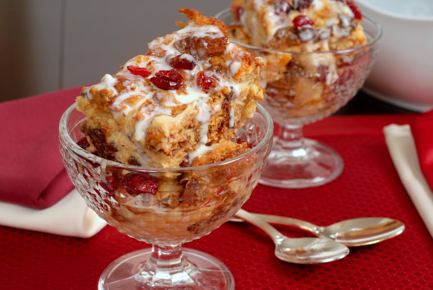 Cranberry maple bread pudding is great for breakfast or dessert