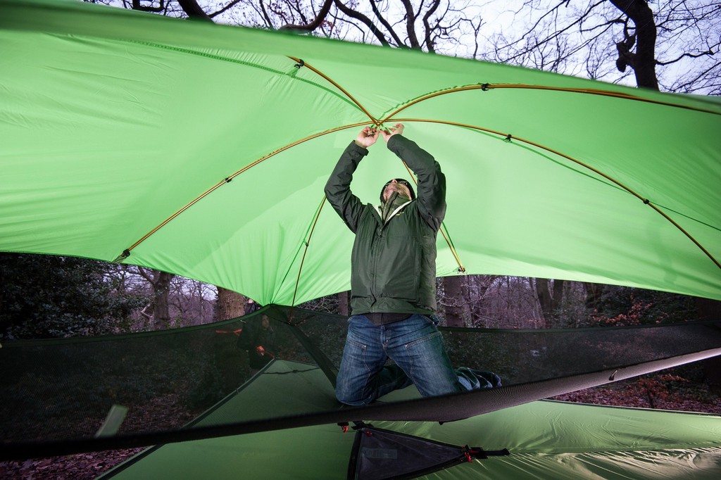 setting up a tent